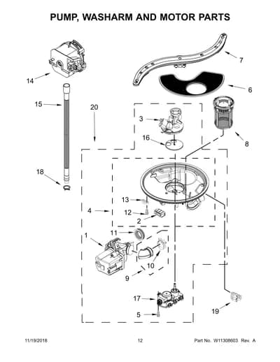 PUMP, WASHARM AND MOTOR PARTS