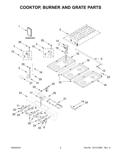 COOKTOP, BURNER AND GRATE PARTS