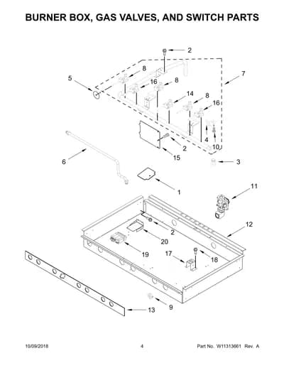 BURNER BOX, GAS VALVES, AND SWITCH PARTS
