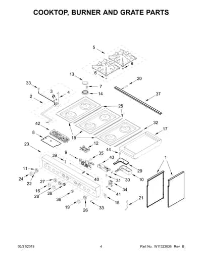 COOKTOP, BURNER AND GRATE PARTS