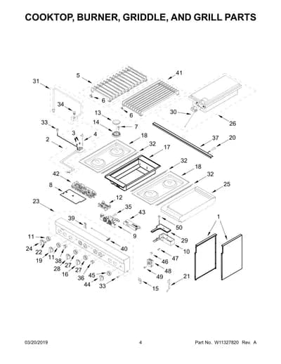 COOKTOP, BURNER, GRIDDLE, AND GRILL PARTS