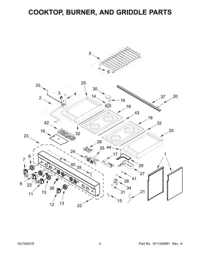 COOKTOP, BURNER, AND GRIDDLE PARTS