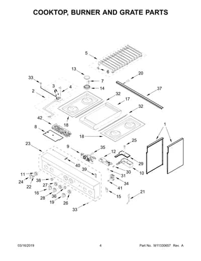 COOKTOP, BURNER AND GRATE PARTS