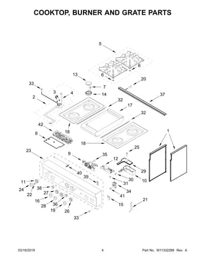 COOKTOP, BURNER AND GRATE PARTS