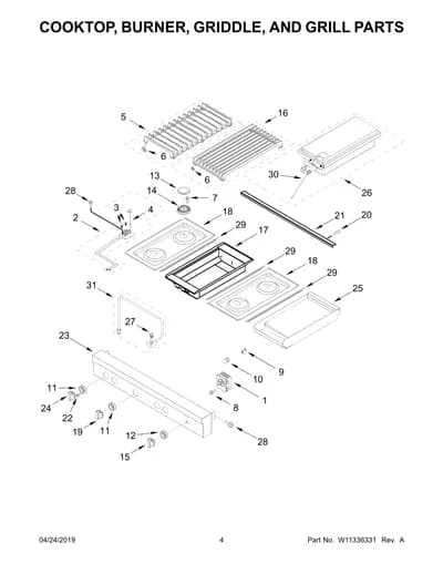 COOKTOP, BURNER, GRIDDLE, AND GRILL PARTS