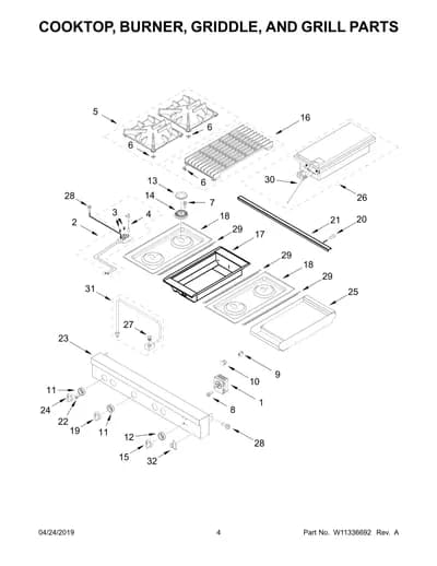 COOKTOP, BURNER, GRIDDLE, AND GRILL PARTS