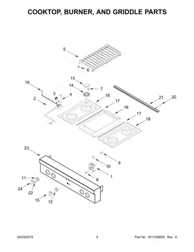 COOKTOP, BURNER, AND GRIDDLE PARTS