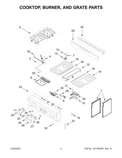 COOKTOP, BURNER, AND GRATE PARTS