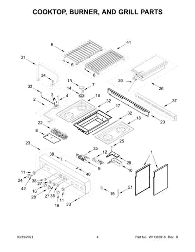 COOKTOP, BURNER, AND GRILL PARTS