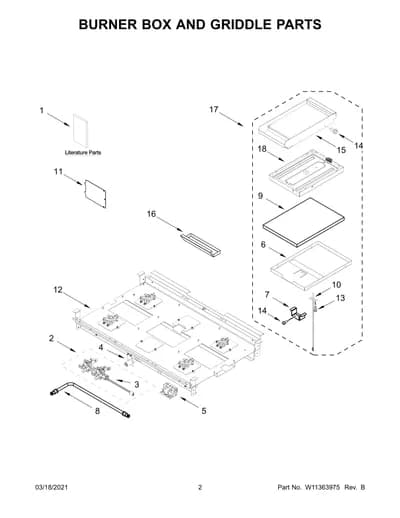 BURNER BOX AND GRIDDLE PARTS