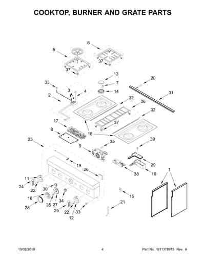 COOKTOP, BURNER AND GRATE PARTS