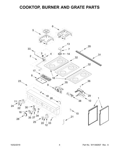 COOKTOP, BURNER AND GRATE PARTS