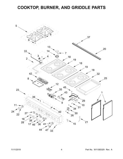 COOKTOP, BURNER, AND GRIDDLE PARTS