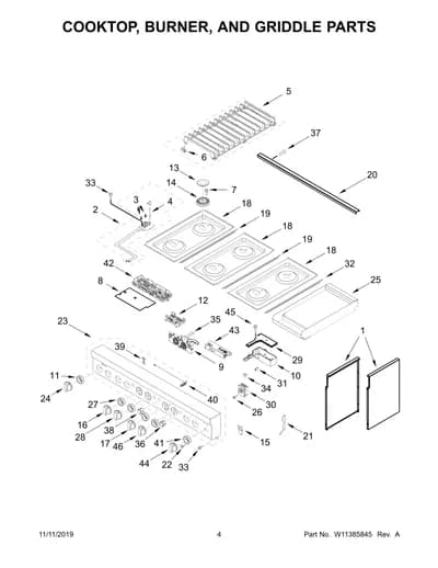 COOKTOP, BURNER, AND GRIDDLE PARTS