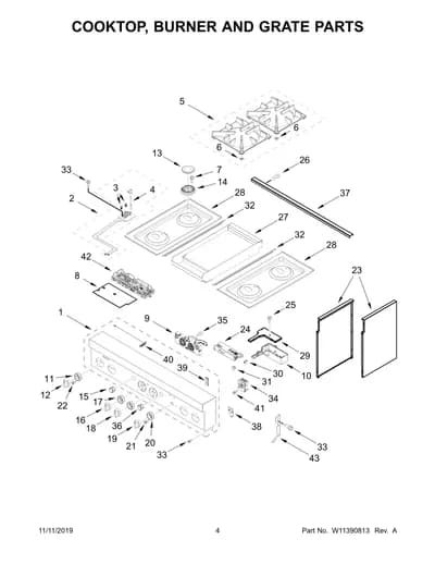 COOKTOP, BURNER AND GRATE PARTS