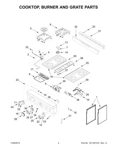COOKTOP, BURNER AND GRATE PARTS