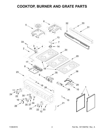 COOKTOP, BURNER AND GRATE PARTS