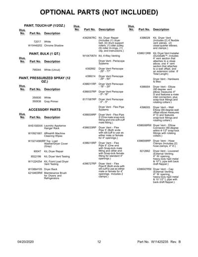 OPTIONAL PARTS (NOT INCLUDED)