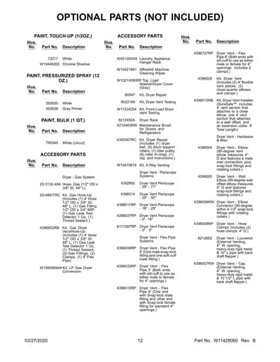 OPTIONAL PARTS (NOT INCLUDED)