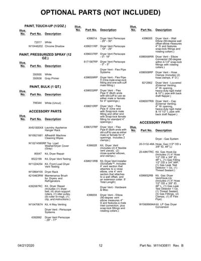 OPTIONAL PARTS (NOT INCLUDED)