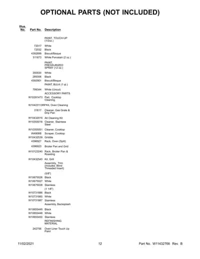 OPTIONAL PARTS (NOT INCLUDED)