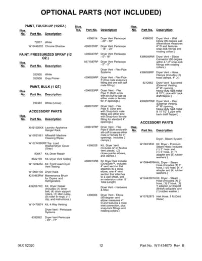 OPTIONAL PARTS (NOT INCLUDED)