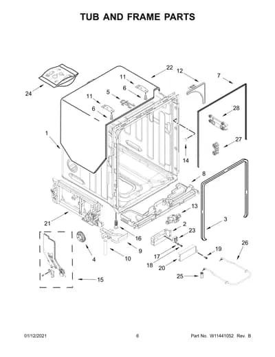 TUB AND FRAME PARTS