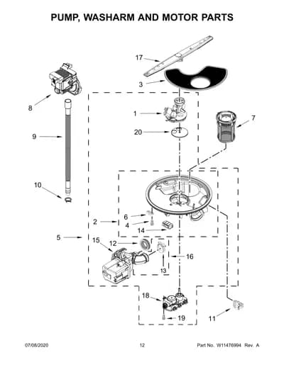 PUMP, WASHARM AND MOTOR PARTS