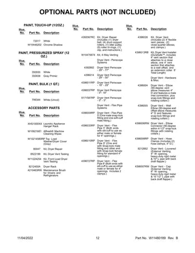 OPTIONAL PARTS (NOT INCLUDED)