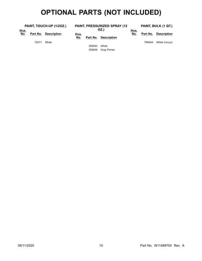 OPTIONAL PARTS (NOT INCLUDED)