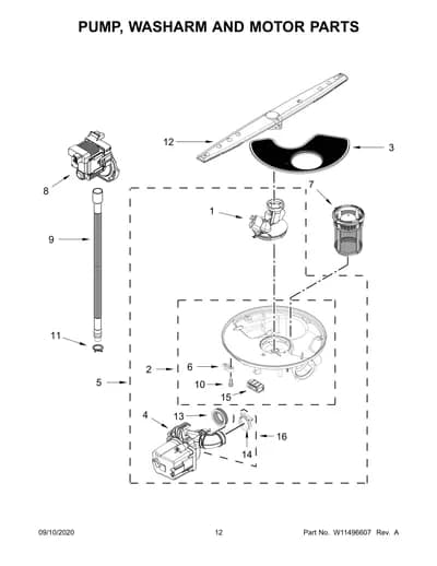 PUMP, WASHARM AND MOTOR PARTS