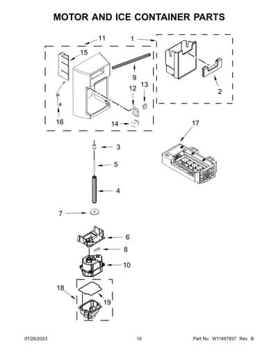 MOTOR AND ICE CONTAINER PARTS