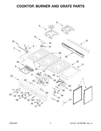 COOKTOP, BURNER AND GRATE PARTS