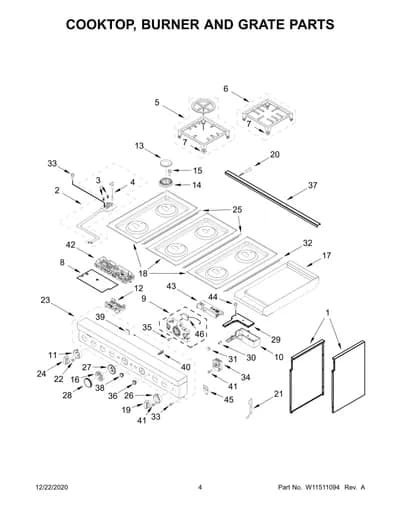 COOKTOP, BURNER AND GRATE PARTS