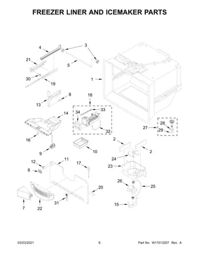 FREEZER LINER AND ICEMAKER PARTS