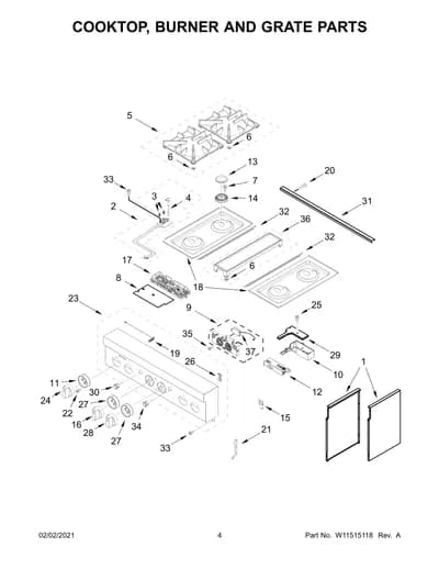 COOKTOP, BURNER AND GRATE PARTS
