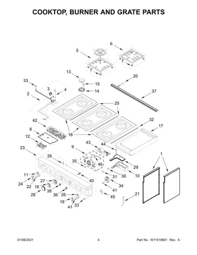 COOKTOP, BURNER AND GRATE PARTS