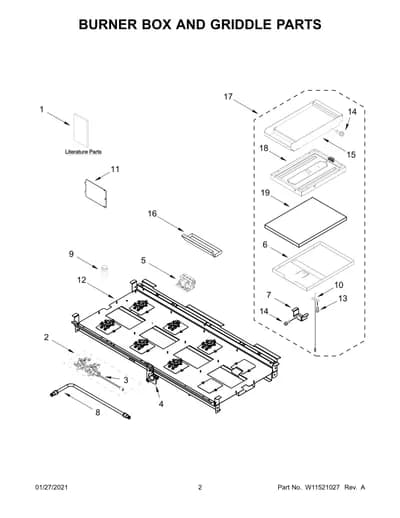 BURNER BOX AND GRIDDLE PARTS