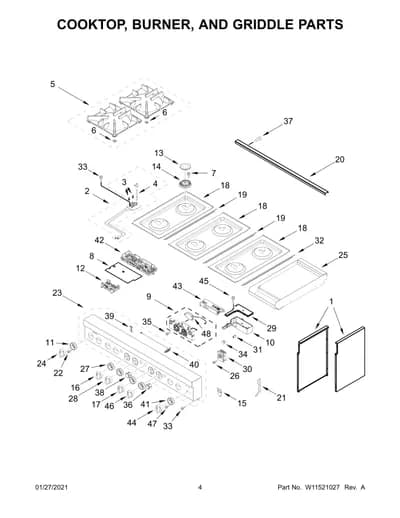 COOKTOP, BURNER, AND GRIDDLE PARTS