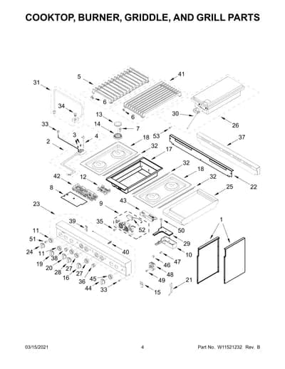 COOKTOP, BURNER, GRIDDLE, AND GRILL PARTS