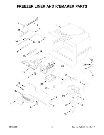 FREEZER LINER AND ICEMAKER PARTS