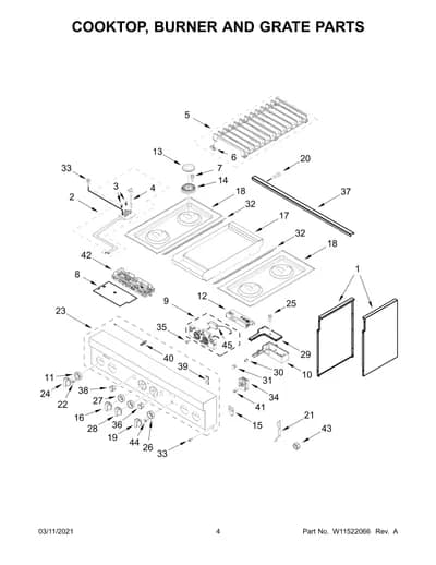 COOKTOP, BURNER AND GRATE PARTS
