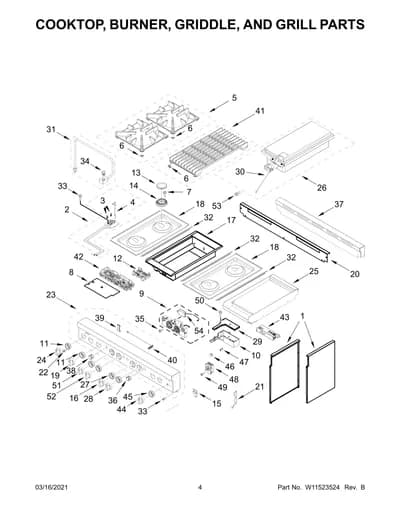 COOKTOP, BURNER, GRIDDLE, AND GRILL PARTS
