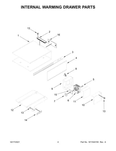 INTERNAL WARMING DRAWER PARTS
