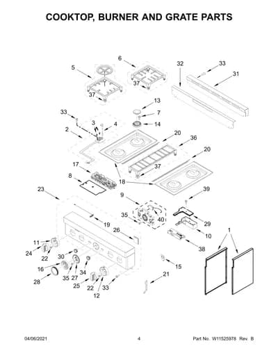 COOKTOP, BURNER AND GRATE PARTS