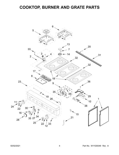 COOKTOP, BURNER AND GRATE PARTS