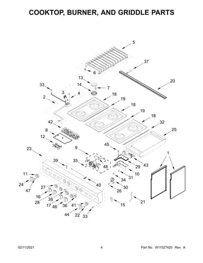 COOKTOP, BURNER, AND GRIDDLE PARTS