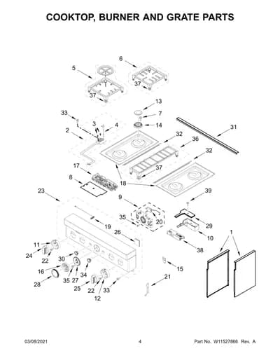 COOKTOP, BURNER AND GRATE PARTS