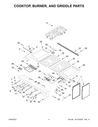COOKTOP, BURNER, AND GRIDDLE PARTS