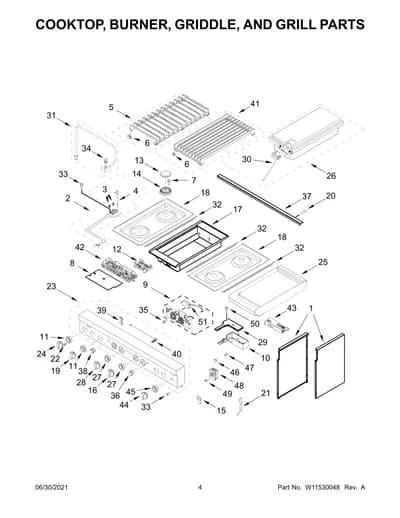 COOKTOP, BURNER, GRIDDLE, AND GRILL PARTS